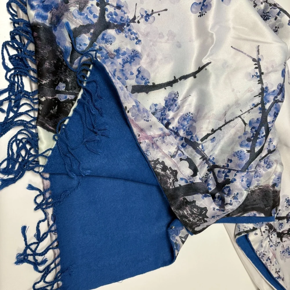 Oriental Floral/Plum Blossom Print With Frindges‎ Edges Scarf - 68
